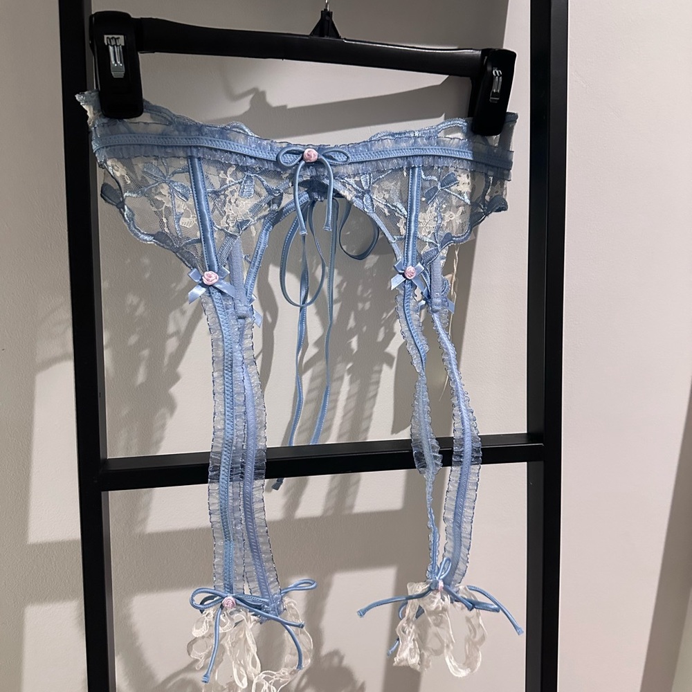 For Love And Lemons Sky Blue Lace Garter Belt - UNWORN